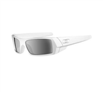 OAKLEY GASCAN SUNGLASSES WITH POLISHED WHITE FRAMES AND A BLACK IRIDIUM LENS