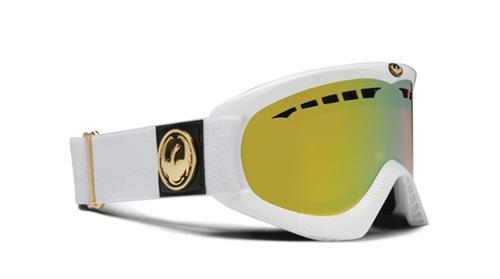 DRAGON DXS SNOW GOGGLES WITH WHITE FRAMES AND A GOLD IONIZED LENS PLUS A FREE AMBER LENS