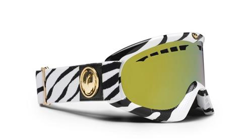 DRAGON DXS SNOW GOGGLES WITH ZEBRA FRAMES AND A GOLD IONIZED LENS PLUS A FREE AMBER LENS
