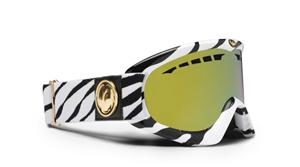 DRAGON DXS SNOW GOGGLES WITH ZEBRA FRAMES AND A GOLD IONIZED LENS PLUS A FREE AMBER LENS