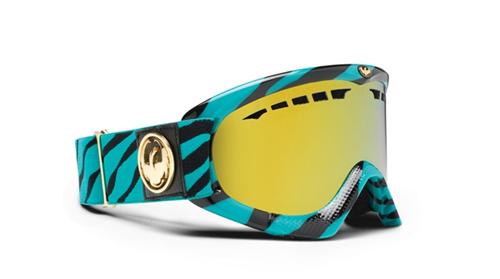 DRAGON DXS SNOW GOGGLES WITH TEAL ZEBRA FRAMES AND A GOLD IONIZED LENS PLUS A FREE AMBER LENS