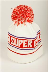 CAPITA MILLION DOLLAR POM BEANIE IN WHITE, RED, AND PURPLE