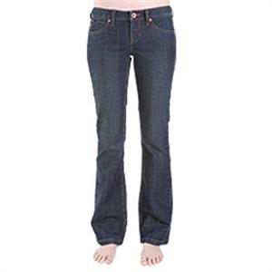 VOLCOM WOMEN'S FILLMORE BOOT CUT PANT IN SANDED STRETCH INDIGO WASH