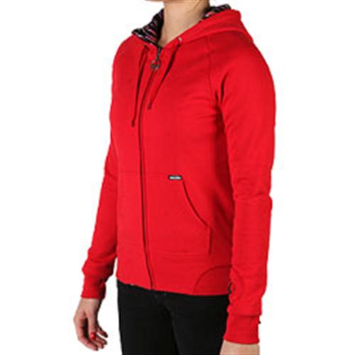 VOLCOM WOMEN'S FLASHER REVERSIBLE ZIP HOODED SWEATSHIRT IN RED OR DEAD