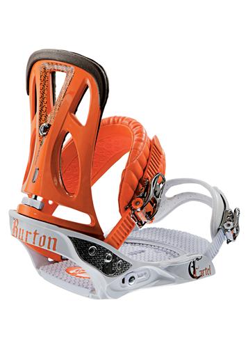 BURTON CARTEL SNOWBOARD BINDINGS IN WHITE AND AGENT ORANGE
