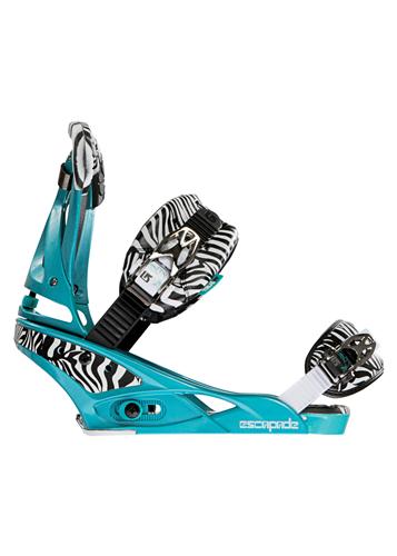 BURTON WOMEN'S ESCAPADE SNOWBOARD BINDINGS IN TEAL AND ZEBRA PRINT