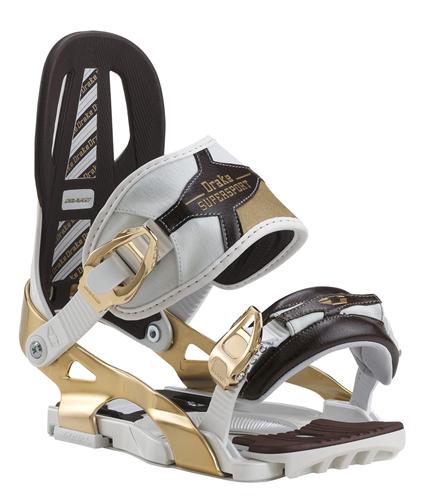 DRAKE SUPERSPORT SNOWBOARD BINDINGS IN WHITE AND GOLD