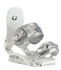 DRAKE WOMEN'S DL SNOWBOARD BINDINGS IN WHITE AND SILVER