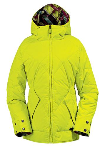 BURTON WOMEN'S BLISS DOWN JACKET IN LIME LIGHT AND LIME LIGHT EXPLAIDED
