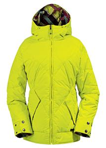 BURTON WOMEN'S BLISS DOWN JACKET IN LIME LIGHT AND LIME LIGHT EXPLAIDED