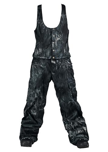 B BY BURTON WOMEN'S EXECUTIVE BIB PANT IN FADED BLACK JACQUARD WITH WASHED PRINT
