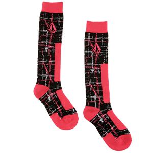 VOLCOM WOMEN'S PAINTED PLAID WOOL SNOWBOARD SOCKS IN PAINTED PLAID PETAL