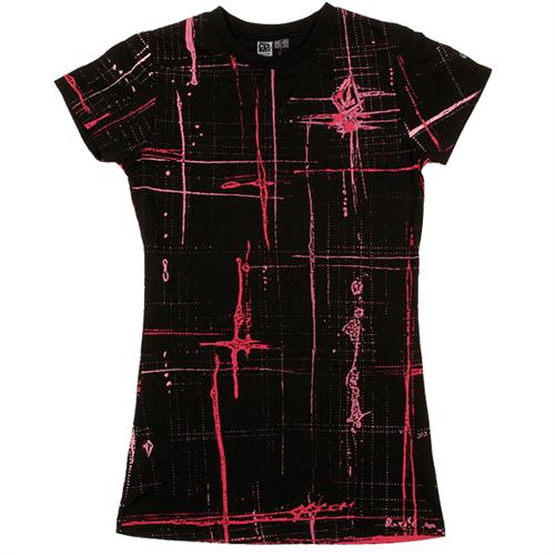 VOLCOM WOMEN'S PAINTED PLAID SHORT SLEEVE T-SHIRT IN BLACK