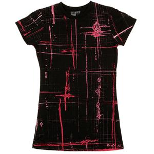 VOLCOM WOMEN'S PAINTED PLAID SHORT SLEEVE T-SHIRT IN BLACK