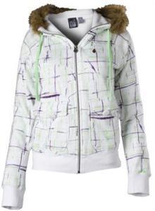 VOLCOM WOMEN'S PAINTED PLAID VINTAGE ZIP HOODED SWEATSHIRT IN WHITE