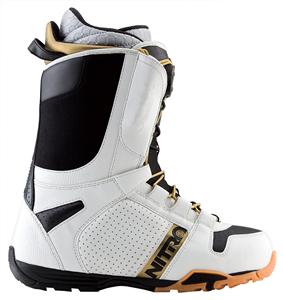 NITRO ANTHEM TLS SNOWBOARD BOOTS IN WHITE, BLACK, AND GOLD