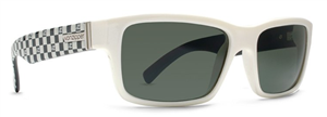 VONZIPPER FULTON SUNGLASSES WITH WHITE AND BLACK CHECKERED FRAMES AND A GREY LENS