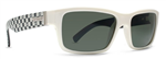 VONZIPPER FULTON SUNGLASSES WITH WHITE AND BLACK CHECKERED FRAMES AND A GREY LENS
