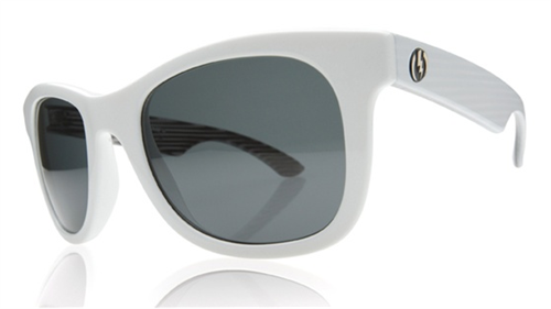 ELECTRIC DETROIT SUNGLASSES WITH WHITE MOD STRIPED FRAMES AND A GREY LENS