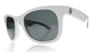 ELECTRIC DETROIT SUNGLASSES WITH WHITE MOD STRIPED FRAMES AND A GREY LENS