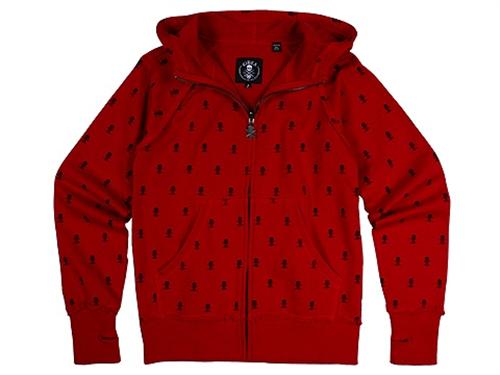 CIRCA SKULL REPEAT FLEECE HOODED SWEATSHIRT IN RED