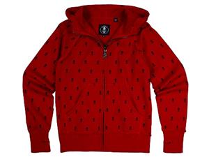 CIRCA SKULL REPEAT FLEECE HOODED SWEATSHIRT IN RED