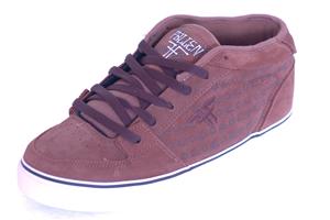 FALLEN T-GUNS MID TOP SHOE IN MEDIUM BROWN, DARK CHOCOLATE, AND ZION