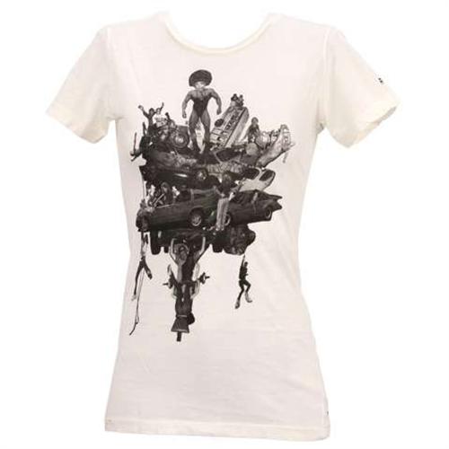 RVCA WOMEN'S STEFAN COLLAGE SHORT SLEEVE T-SHIRT IN VINTAGE WHITE