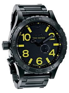 NIXON 51-30 WATCH IN ALL BLACK AND A LIME FACE