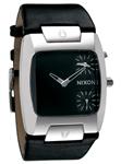 NIXON BANKS LEATHER WATCH IN BLACK