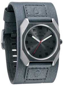 NIXON SCOUT LEATHER WATCH IN GUNMETAL