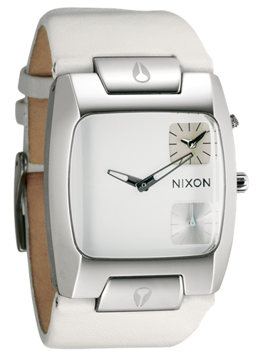 NIXON BANKS LEATHER WATCH IN WHITE AND WHITE