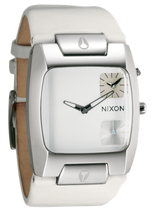 NIXON BANKS LEATHER WATCH IN WHITE AND WHITE