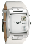 NIXON BANKS LEATHER WATCH IN WHITE AND WHITE