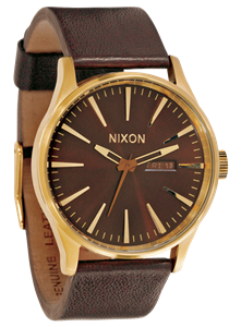 NIXON SENTRY LEATHER WATCH IN ALL GOLD AND BROWN