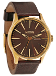NIXON SENTRY LEATHER WATCH IN ALL GOLD AND BROWN