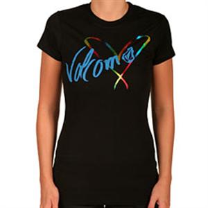 VOLCOM WOMEN'S CAN'T HEARTLY WAIT SHEER T-SHIRT IN BLACK
