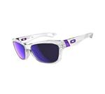 OAKLEY JUPITER SUNGLASSES WITH POLISHED CLEAR FRAMES AND A VIOLET IRIDIUM LENS