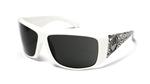 DRAGON CALACA SUNGLASSES WITH WHITE HEX FRAMES AND A GREY LENS