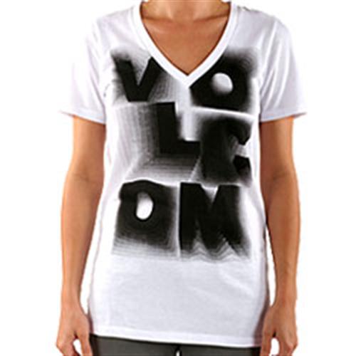 VOLCOM WOMENS GLOWSTICK BOYFRIEND V-NECK T-SHIRT IN HEATHER GREY