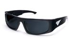 IS EYEWEAR CUERVO SUNGLASSES WITH BLACK FRAMES AND AN ISP SMOKE LENS