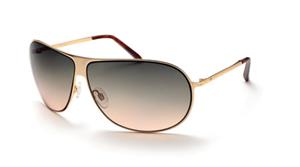 IS EYEWEAR ALIZE SUNGLASSES WITH GOLD FRAMES AND A GOLD FLASH LENS