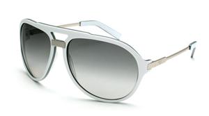 IS EYEWEAR KENSINGTON SUNGLASSES WITH WHITE AND BLACK PINSTRIPE FRAMES AND A SMOKE GRADIENT LENS