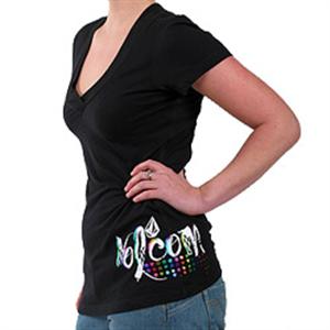VOLCOM WOMENS HEART STROKE V-NECK T-SHIRT IN BLACK