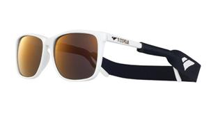 IS DESIGN EYEWEAR BELVEDERE SUNGLASSES WITH WHITE FRAMES AND A PURPLE FLASH LENS