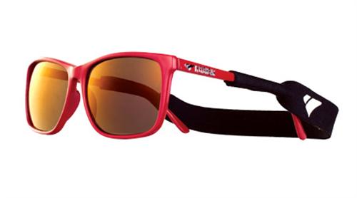 IS DESIGN EYEWEAR BELVEDERE SUNGLASSES WITH RED FRAMES AND A PURPLE FLASH LENS