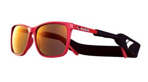 IS DESIGN EYEWEAR BELVEDERE SUNGLASSES WITH RED FRAMES AND A PURPLE FLASH LENS
