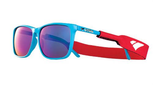 IS DESIGN EYEWEAR BELVEDERE SUNGLASSES WITH TEAL FRAMES AND A MULTI COLORED FLASH LENS