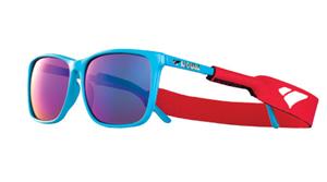 IS DESIGN EYEWEAR BELVEDERE SUNGLASSES WITH TEAL FRAMES AND A MULTI COLORED FLASH LENS