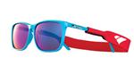 IS DESIGN EYEWEAR BELVEDERE SUNGLASSES WITH TEAL FRAMES AND A MULTI COLORED FLASH LENS